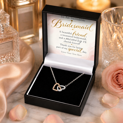 To An Incredible Bridesmaid Personalised Interlocking Hearts Necklace In Keepsake Box