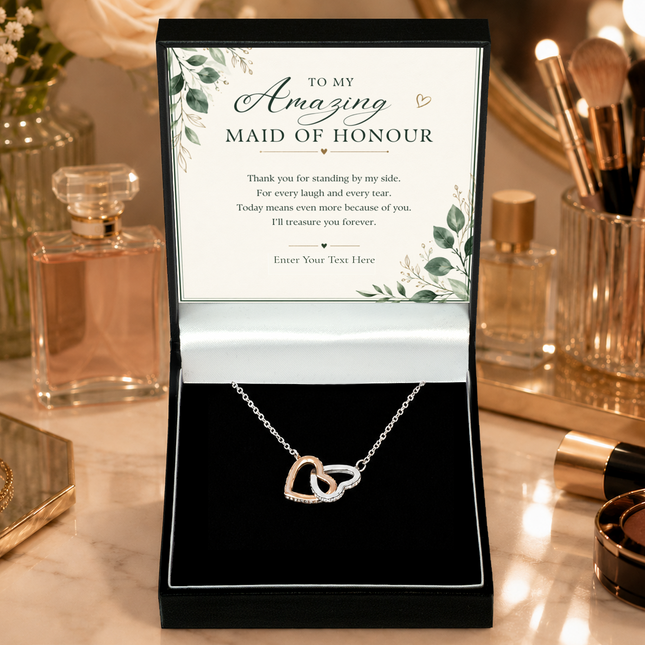 To My Amazing Maid Of Honour Personalised Interlocking Hearts Necklace In Keepsake Box