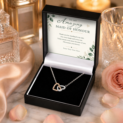 To My Amazing Maid Of Honour Personalised Interlocking Hearts Necklace In Keepsake Box
