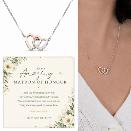 To My Amazing Matron Of Honour Personalised Interlocking Hearts Necklace In Keepsake Box