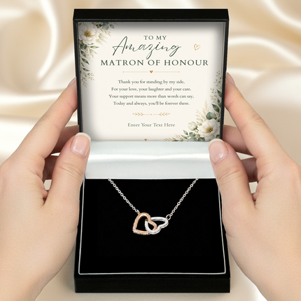 To My Amazing Matron Of Honour Personalised Interlocking Hearts Necklace In Keepsake Box
