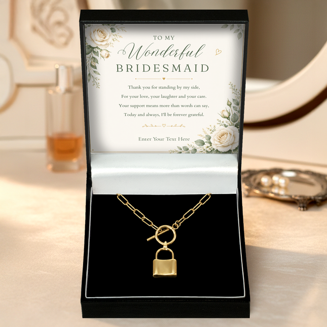To My Wonderful Bridesmaid Personalised Love Lock Necklace In Keepsake Box