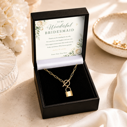 To My Wonderful Bridesmaid Personalised Love Lock Necklace In Keepsake Box