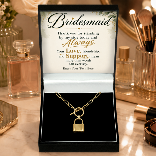 Bridesmaid Personalised Love Lock Necklace In Keepsake Box