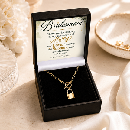 Bridesmaid Personalised Love Lock Necklace In Keepsake Box