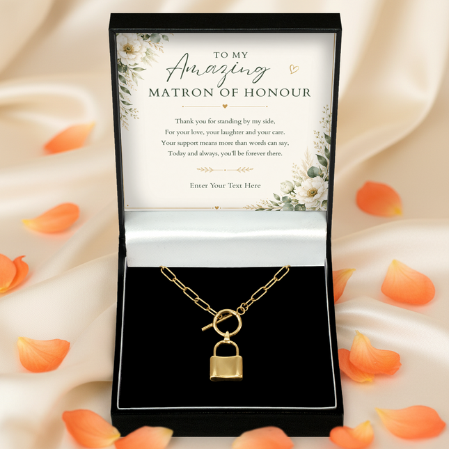 To My Amazing Matron Of Honour Personalised Love Lock Necklace In Keepsake Box