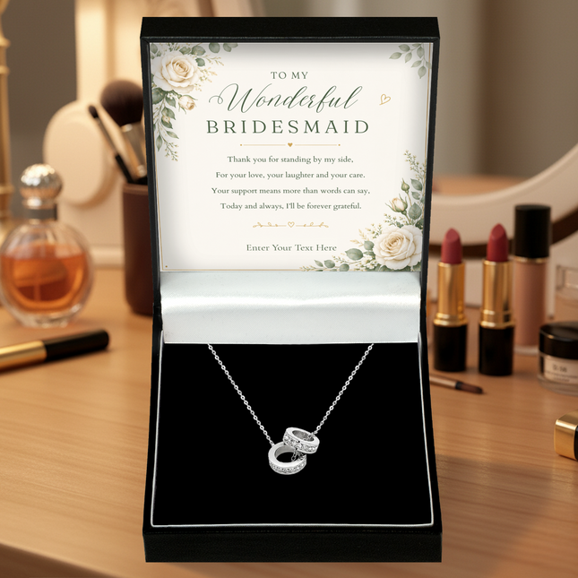 To My Wonderful Bridesmaid Personalised Trinity Ring Necklace In Keepsake Box