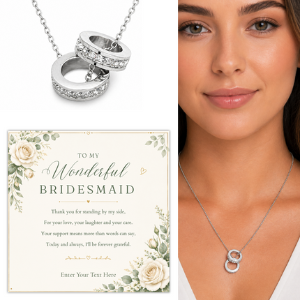 To My Wonderful Bridesmaid Personalised Trinity Ring Necklace In Keepsake Box