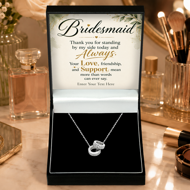 Bridesmaid Personalised Trinity Ring Necklace In Keepsake Box