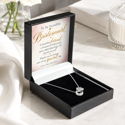 To An Incredible Bridesmaid Personalised Trinity Ring Necklace In Keepsake Box
