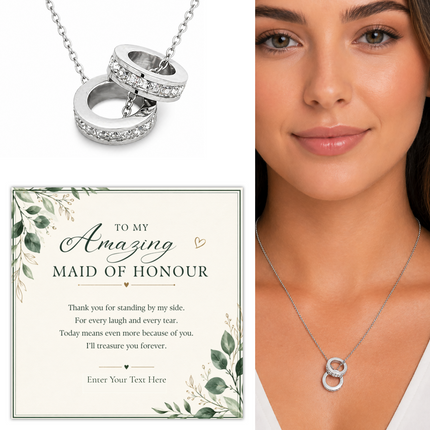 To My Amazing Maid Of Honour Personalised Trinity Ring Necklace In Keepsake Box