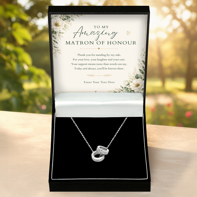 To My Amazing Matron Of Honour Personalised Trinity Ring Necklace In Keepsake Box