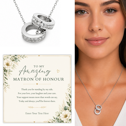To My Amazing Matron Of Honour Personalised Trinity Ring Necklace In Keepsake Box