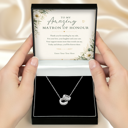 To My Amazing Matron Of Honour Personalised Trinity Ring Necklace In Keepsake Box