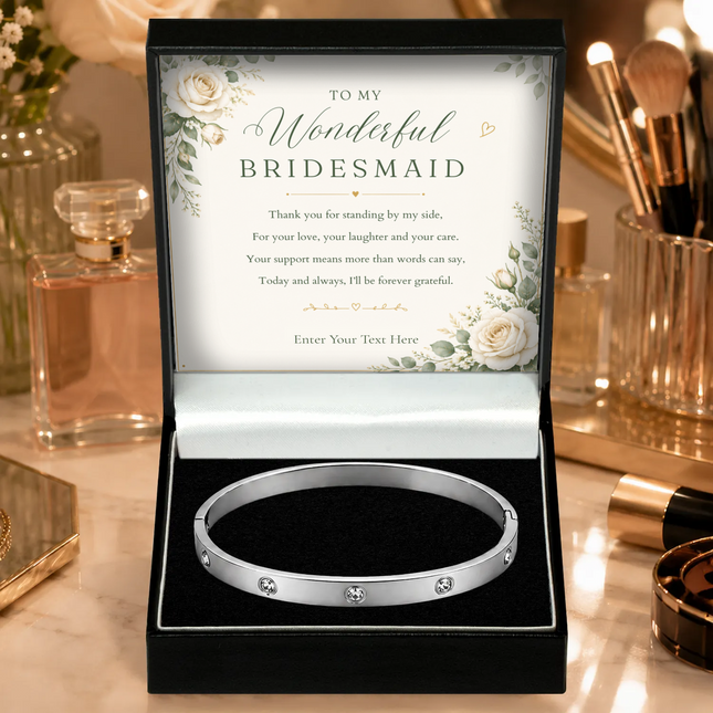 To My Wonderful Bridesmaid Personalised Celeste Crystal Bracelet In Keepsake Box