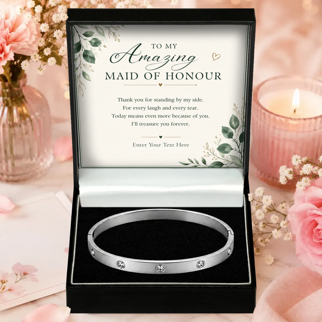 To My Amazing Maid Of Honour Personalised Celeste Crystal Bracelet In Keepsake Box