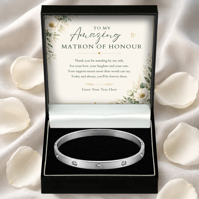 To My Amazing Matron Of Honour Personalised Celeste Crystal Bracelet In Keepsake Box