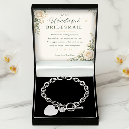 To My Wonderful Bridesmaid Personalised Unity Heart Bracelet In Keepsake Box