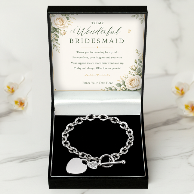 To My Wonderful Bridesmaid Personalised Unity Heart Bracelet In Keepsake Box