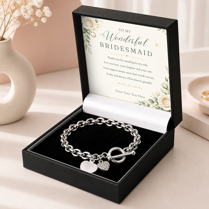 To My Wonderful Bridesmaid Personalised Unity Heart Bracelet In Keepsake Box