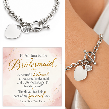 To An Incredible Bridesmaid Personalised Unity Heart Bracelet In Keepsake Box