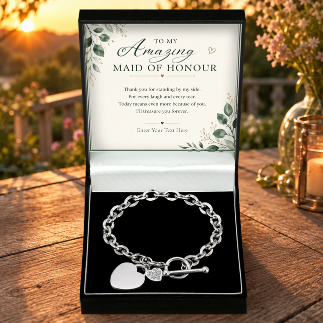 To My Amazing Maid Of Honour Personalised Unity Heart Bracelet In Keepsake Box