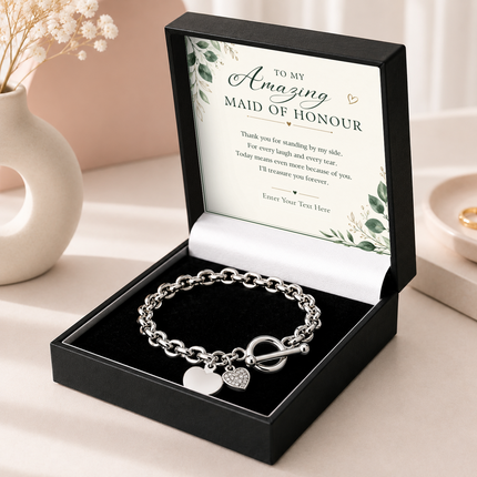 To My Amazing Maid Of Honour Personalised Unity Heart Bracelet In Keepsake Box