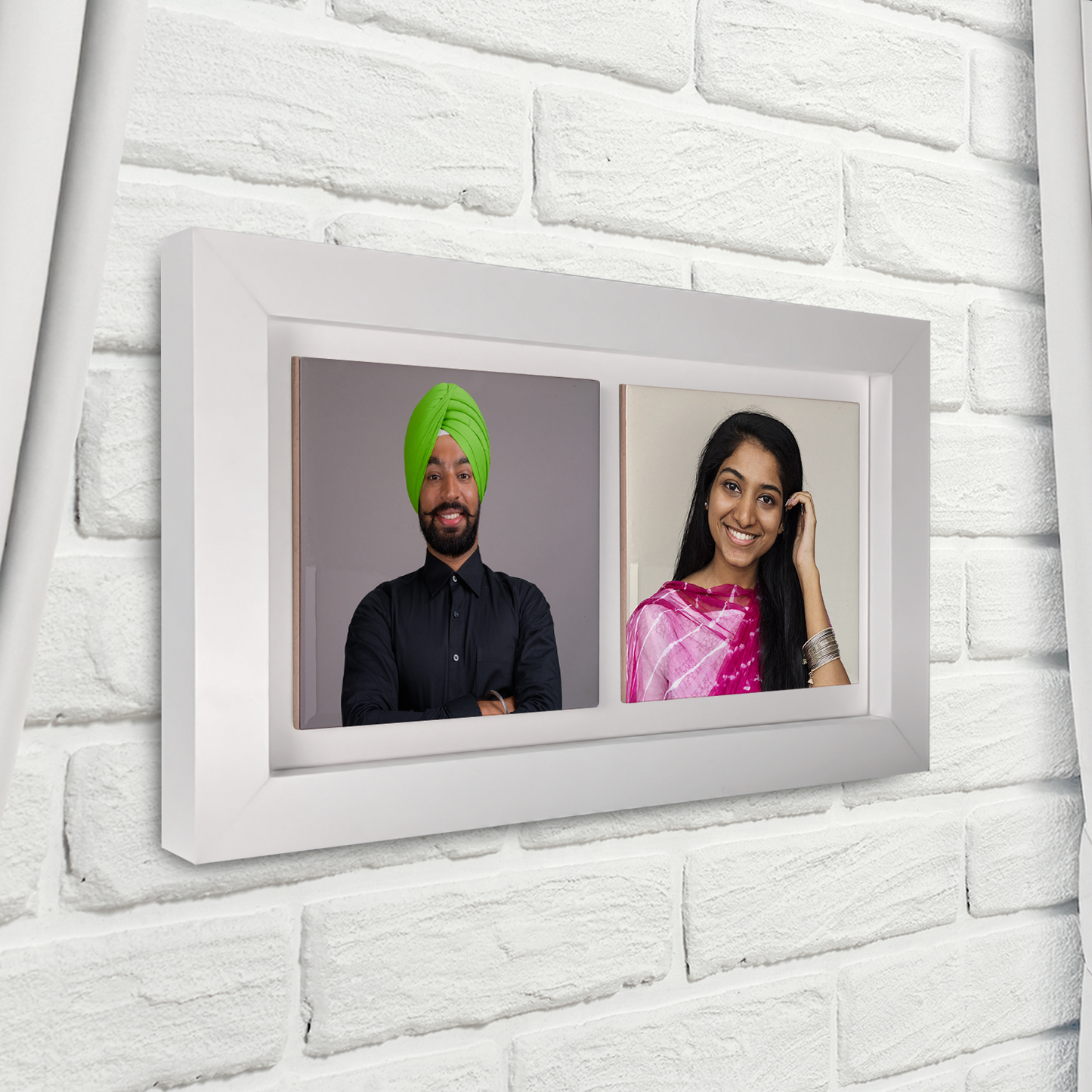 Family Portrait  For Brother or Sister – Personalised Ceramic Tiles in Landscape Frame