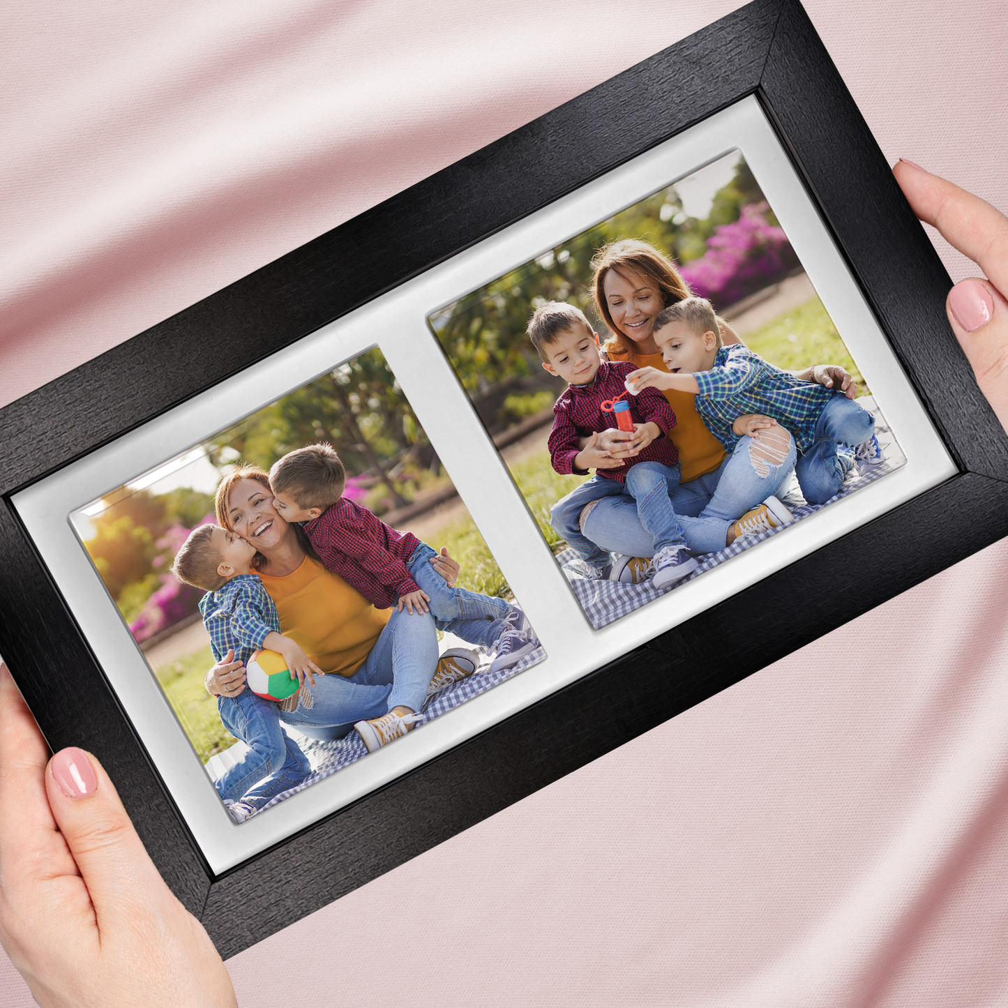 Family Portrait  For Mum – Personalised Ceramic Tiles in Landscape Frame