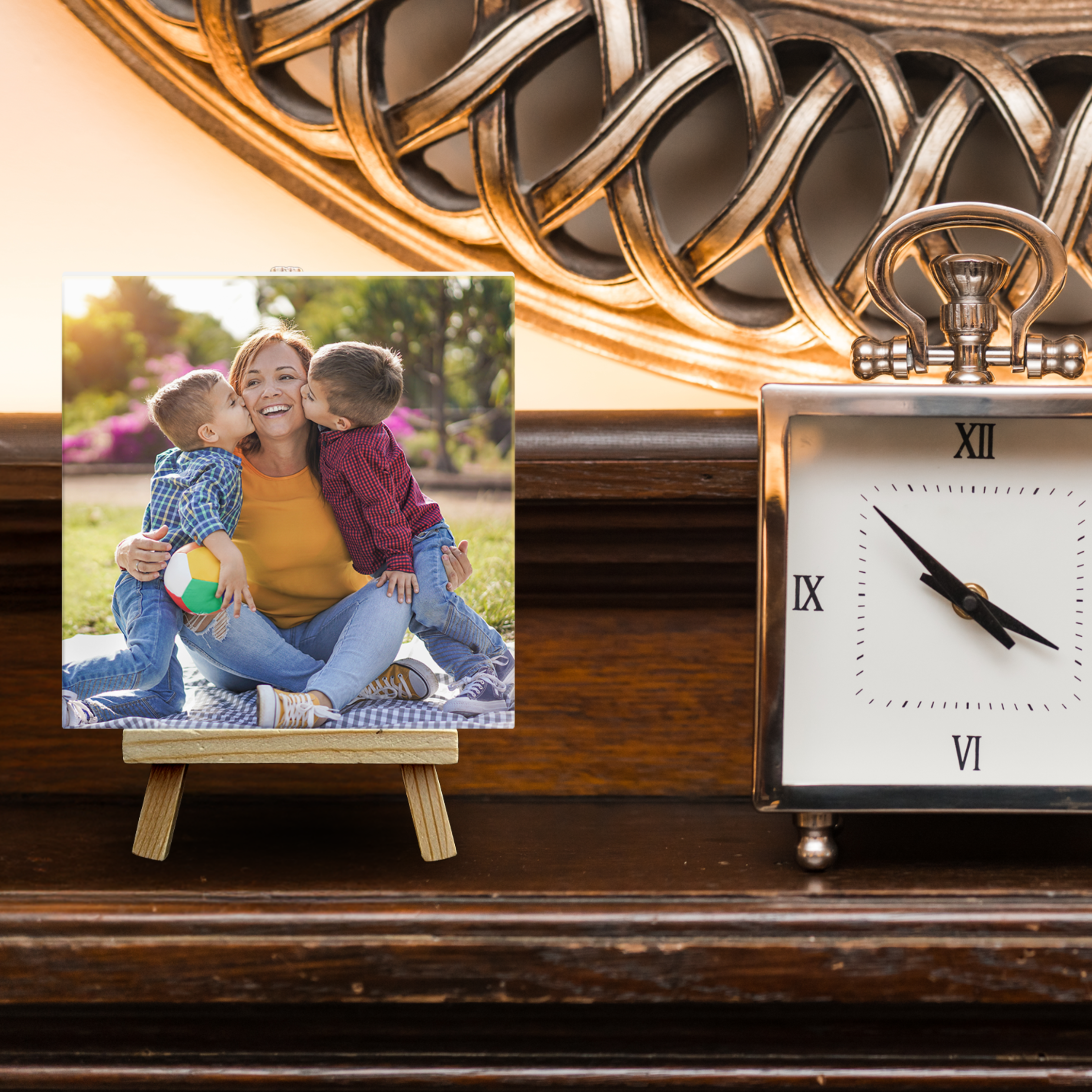 Family Portrait For Mum  – Personalised Ceramic Tile with Easel