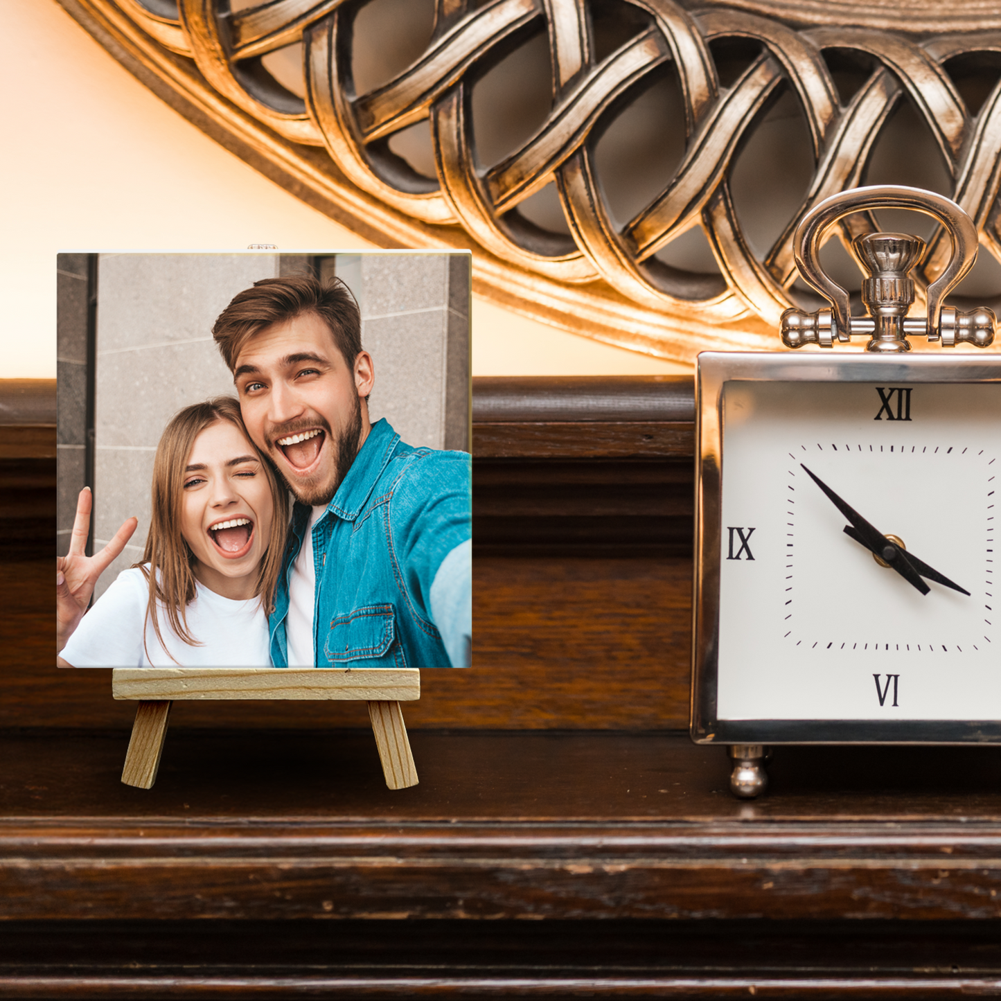Family Portrait For Brother or Sister – Personalised Ceramic Tile with Easel