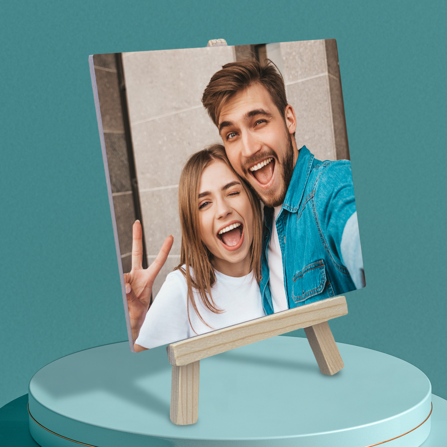 Family Portrait For Brother or Sister – Personalised Ceramic Tile with Easel