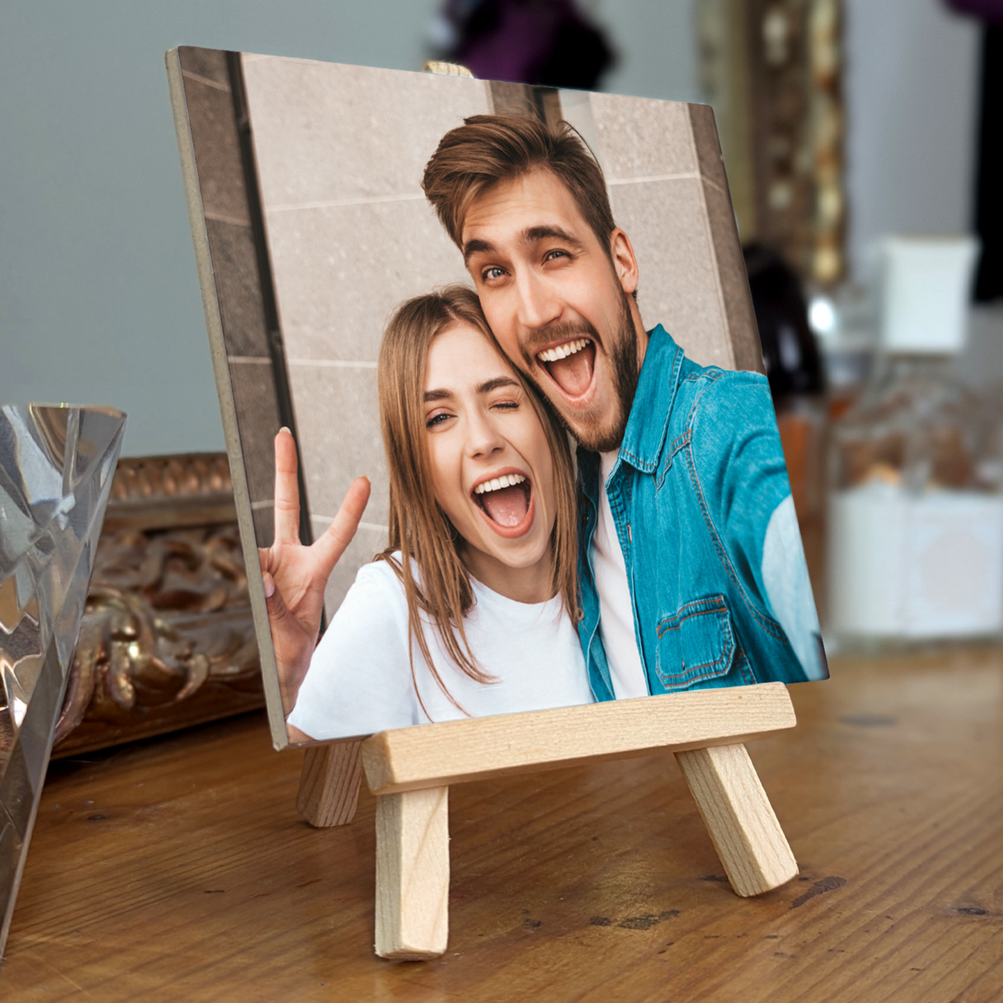 Family Portrait For Brother or Sister – Personalised Ceramic Tile with Easel