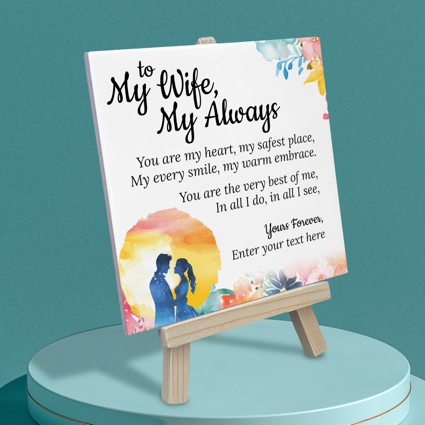 To My Wife, My Always - Personalised Ceramic Tile with Easel