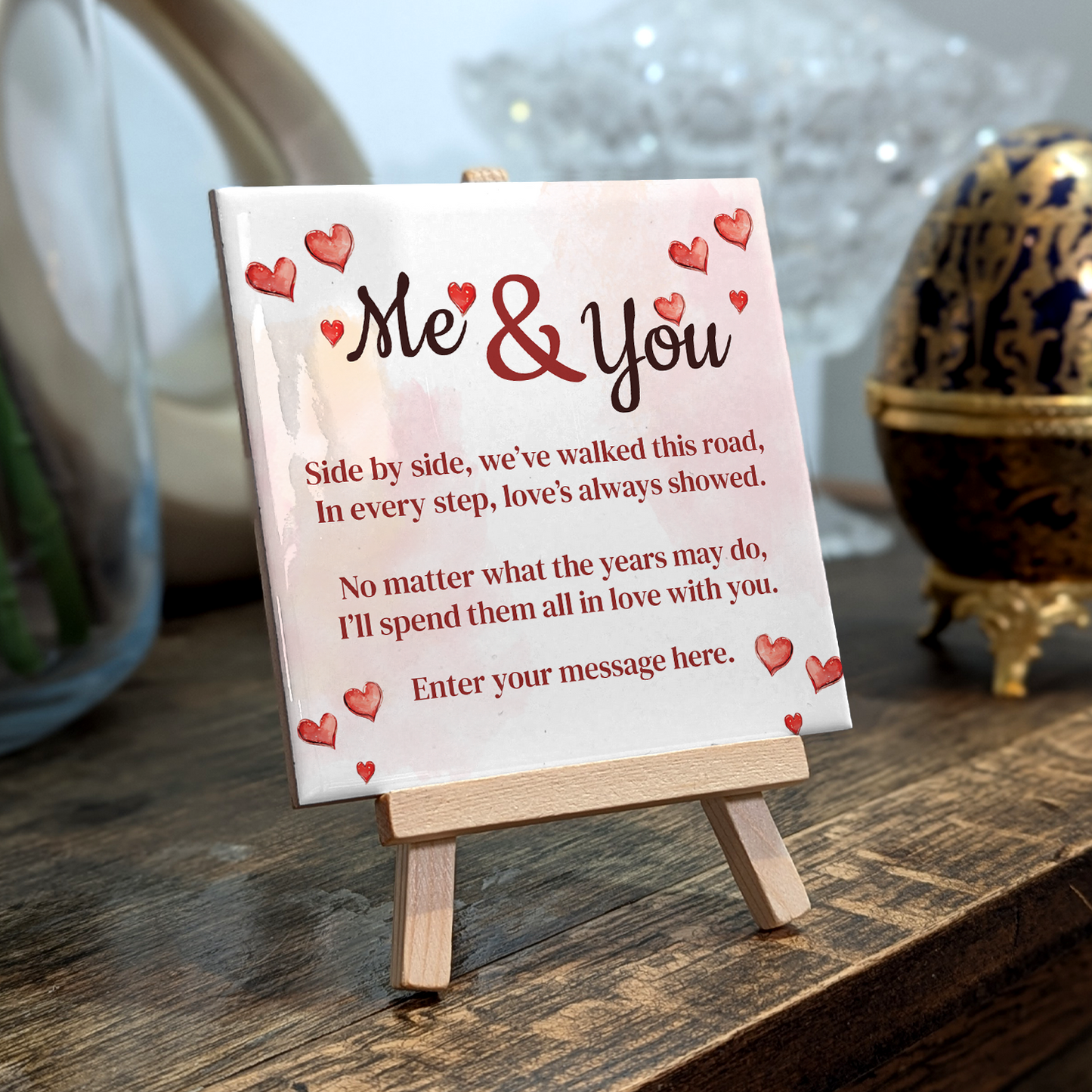 Me & You – Personalised Ceramic Tile with Easel