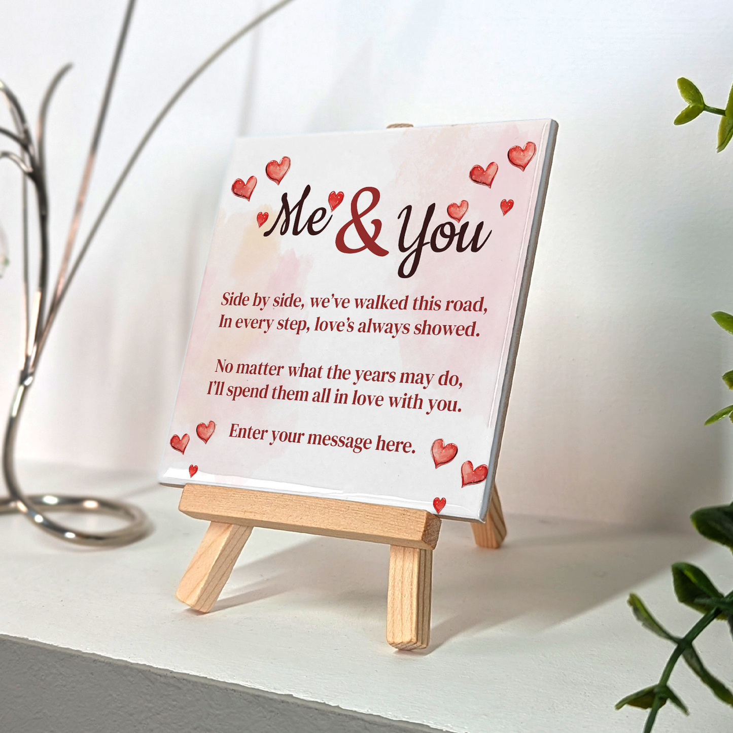 Me & You – Personalised Ceramic Tile with Easel