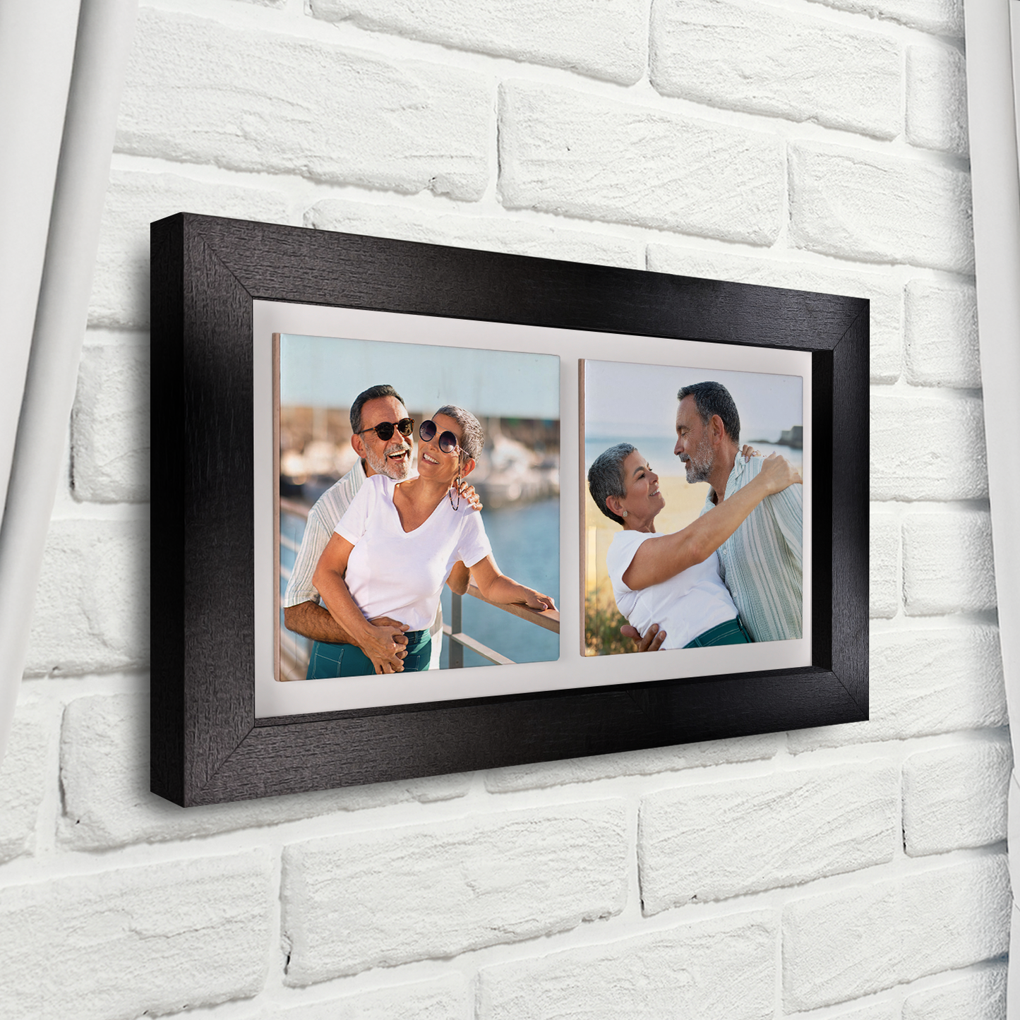 Family Portrait For Husband & Wife  – Personalised Ceramic Tiles in Landscape Frame