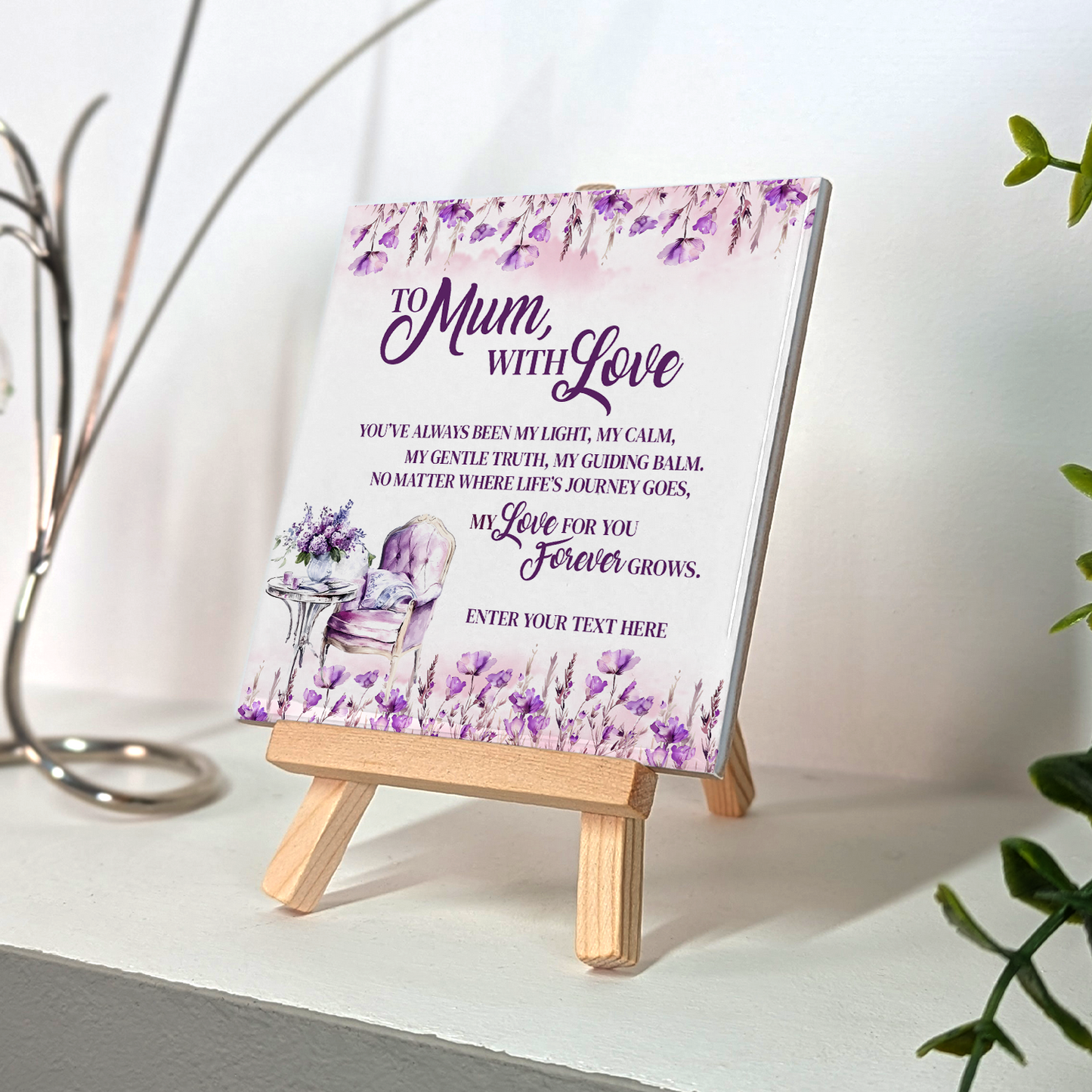 To Mum With Love – Personalised Ceramic Tile with Easel