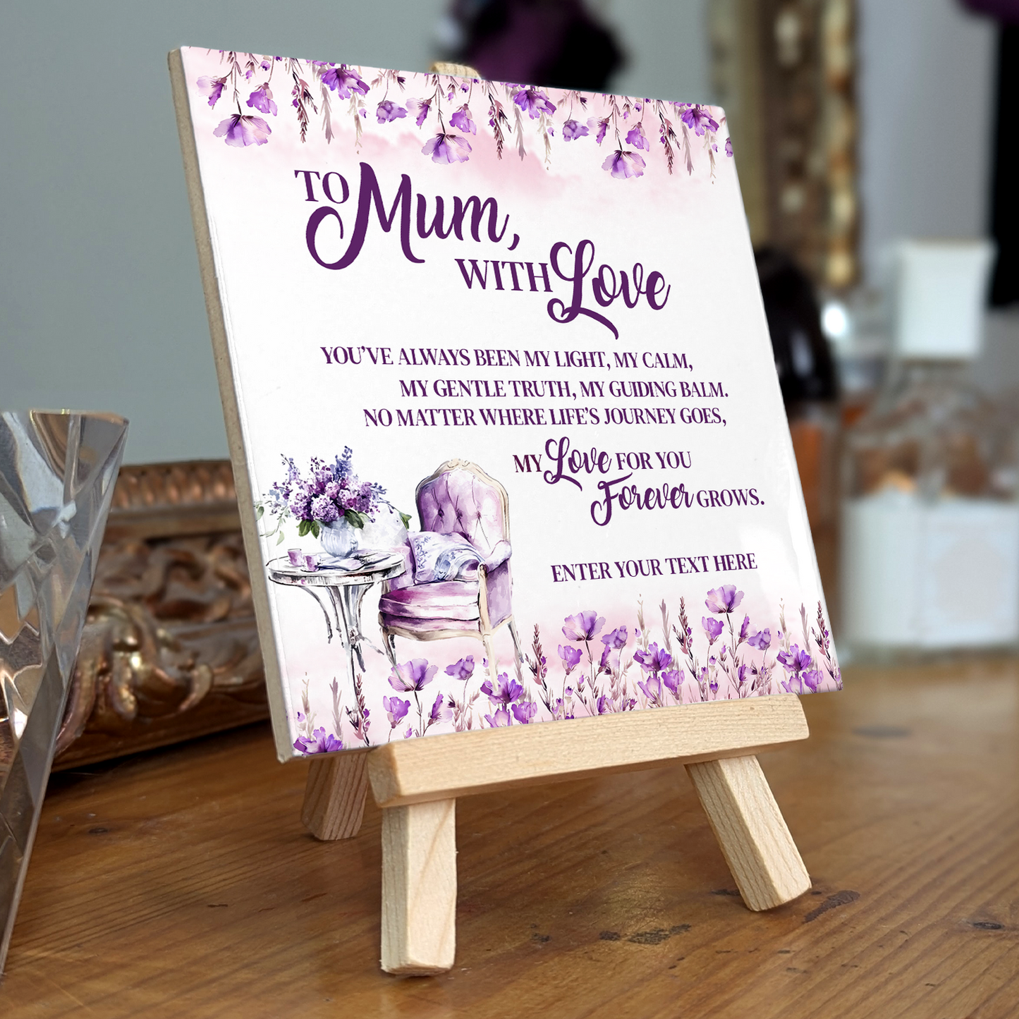 To Mum With Love – Personalised Ceramic Tile with Easel
