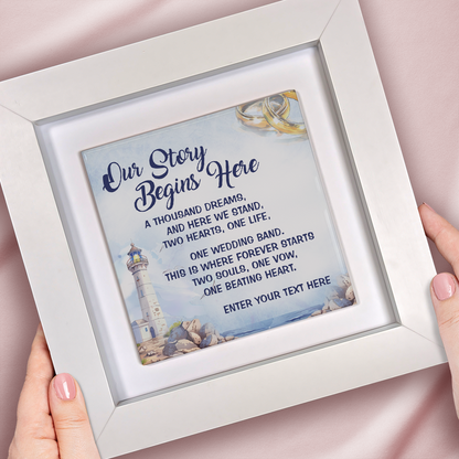 Our Story Begins Here  – Personalised Square Framed Ceramic Tile