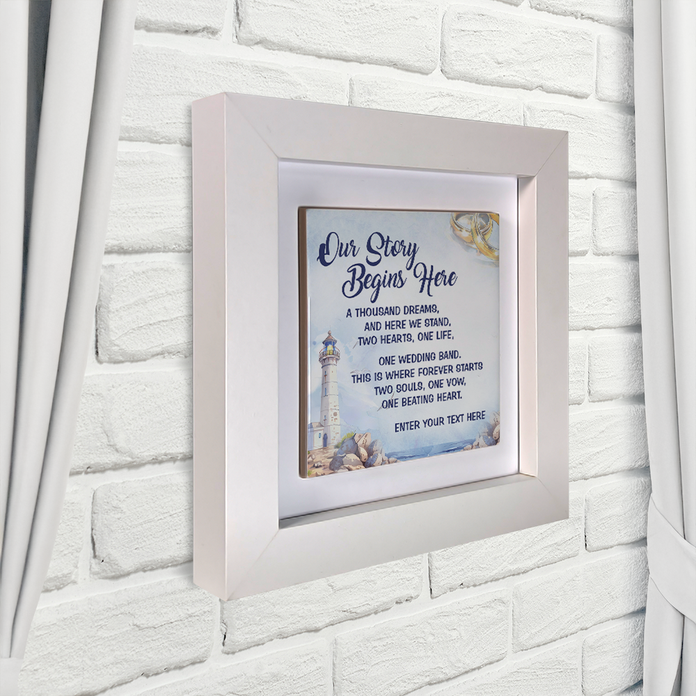 Our Story Begins Here  – Personalised Square Framed Ceramic Tile