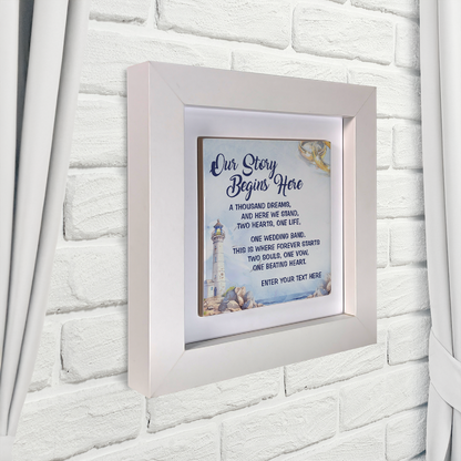 Our Story Begins Here  – Personalised Square Framed Ceramic Tile