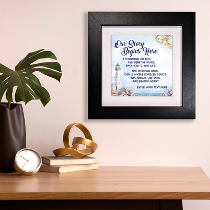 Our Story Begins Here  – Personalised Square Framed Ceramic Tile