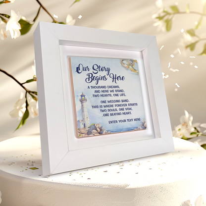 Our Story Begins Here  – Personalised Square Framed Ceramic Tile