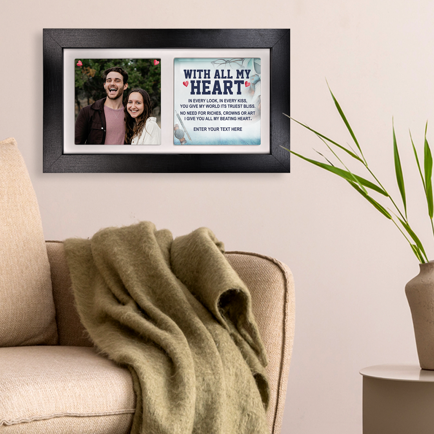 With All My Heart – Personalised Ceramic Tiles in Landscape Frame