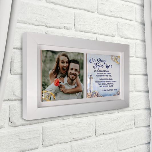 Our Story Begins Here  – Personalised Ceramic Tiles in Landscape Frame