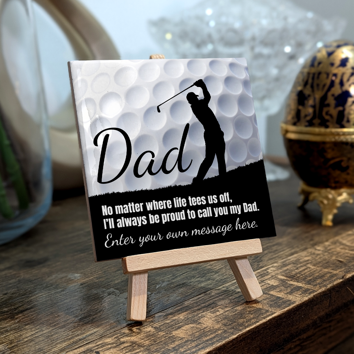 Dad Golf Theme – Personalised Ceramic Tile with Easel