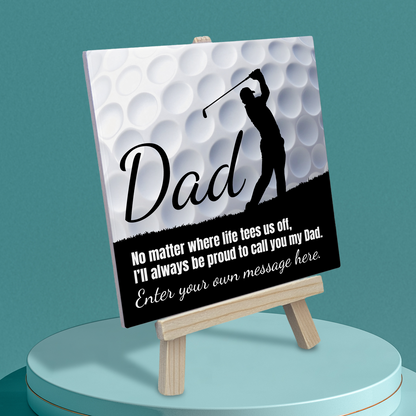 Dad Golf Theme – Personalised Ceramic Tile with Easel