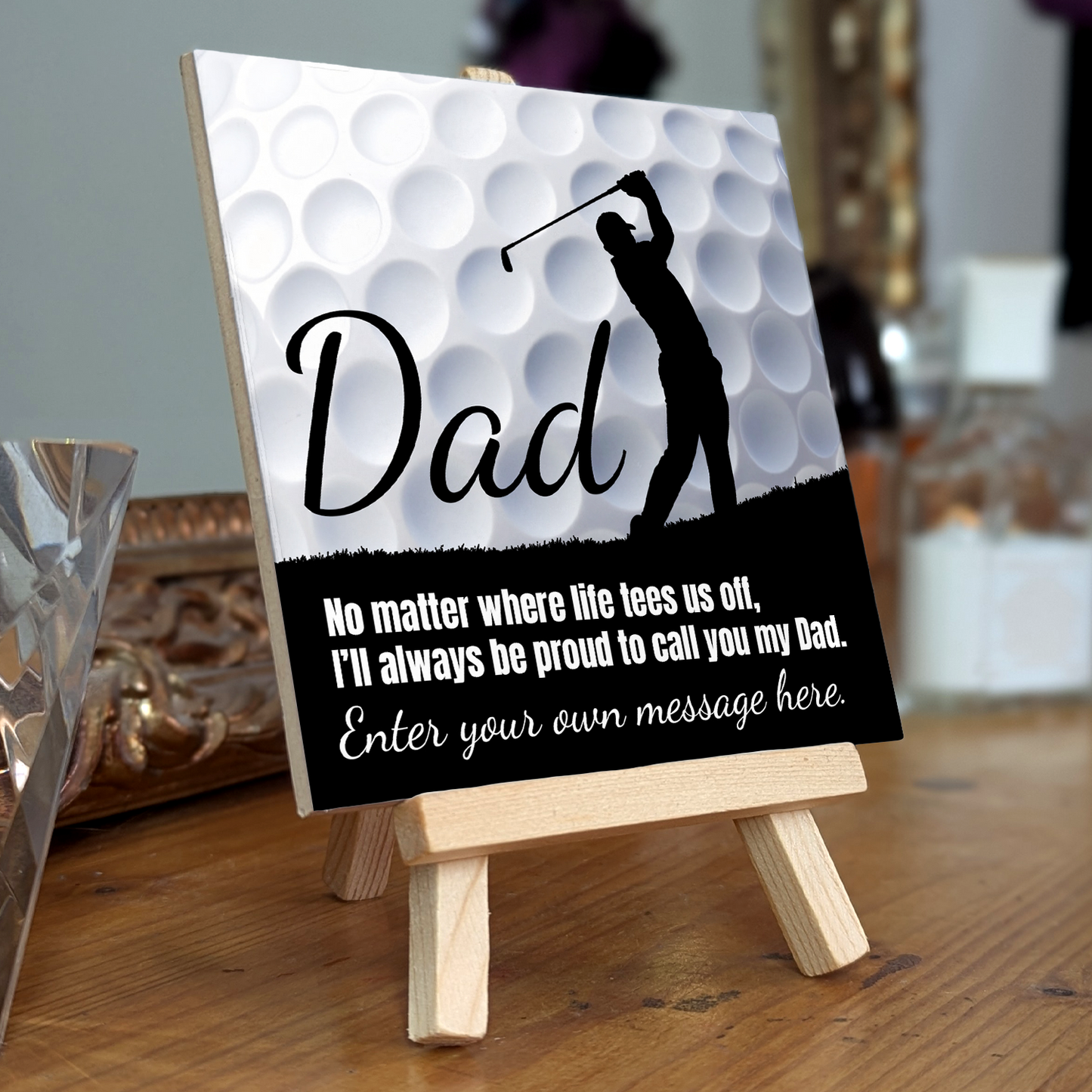 Dad Golf Theme – Personalised Ceramic Tile with Easel