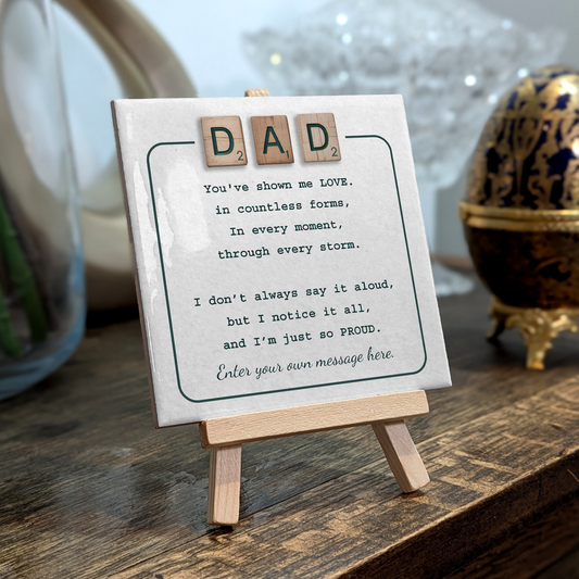 Dad Scrabble – Personalised Ceramic Tile with Easel